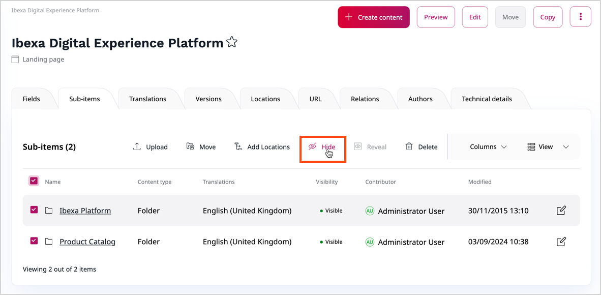 Hiding content items you don't need